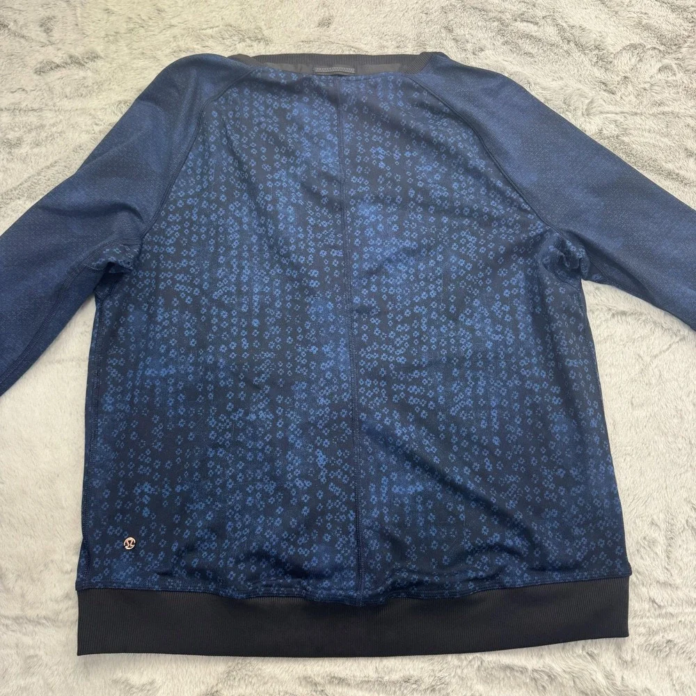 Lululemon Jacket Womens 10 Blue Geometric Full Zip Thumbholes Athletic Yoga
